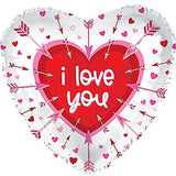 Foil Balloon 9" (22.5cm Dia) I Love You Arrow Heart White