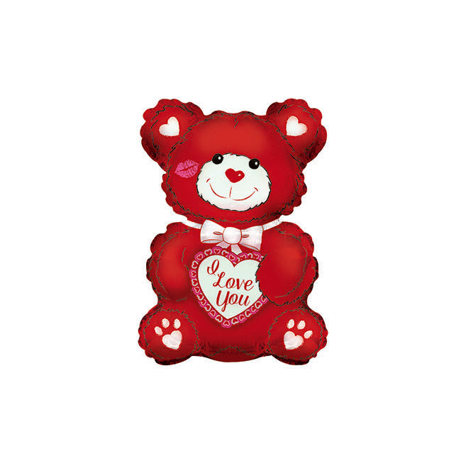 Foil Balloon 9" (22.5cm Dia) I Love You Bear Red