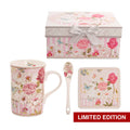 Butterfly Rose Mug Spoon Coaster Gift Set Soft Pink
