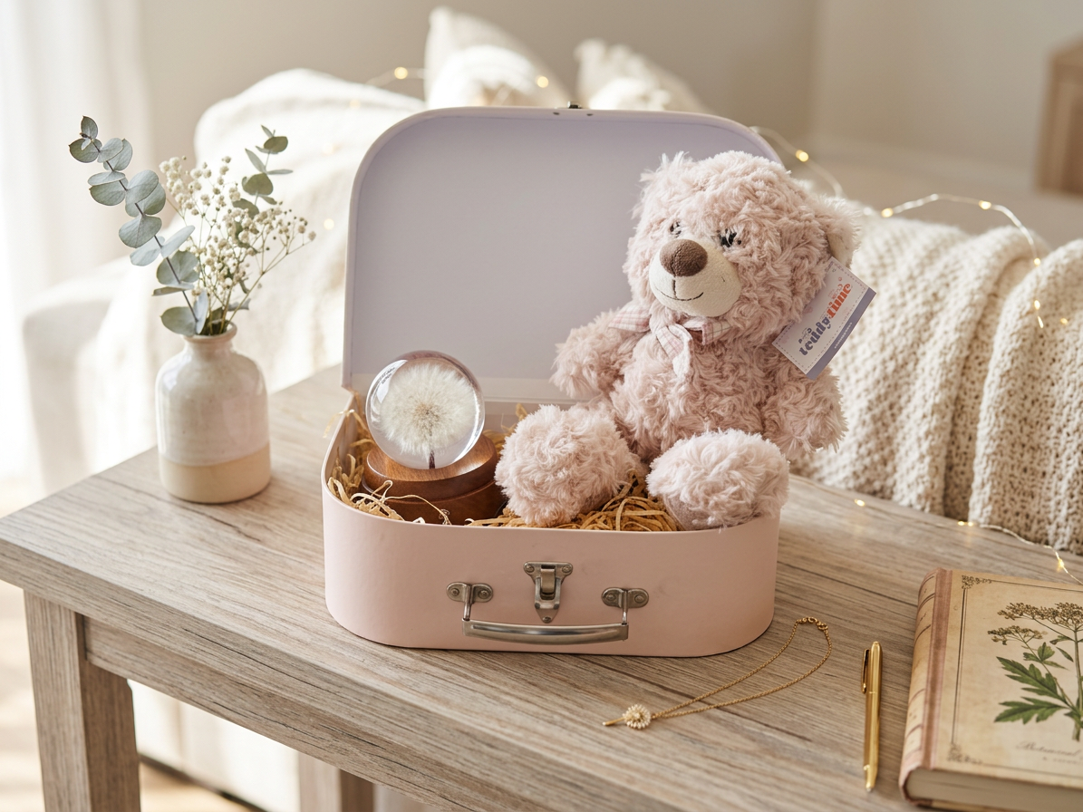 Baby Girl Keepsake Gift Box — New Baby Gift Set with Teddy Bear