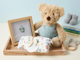 Little Footprints Baby Boy Gift Box with Teddy Bear, Muslin Swaddle & Sea Glass Keepsake