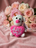 Kiss Me Teddy Bear Mini Plush Toy Pink & White