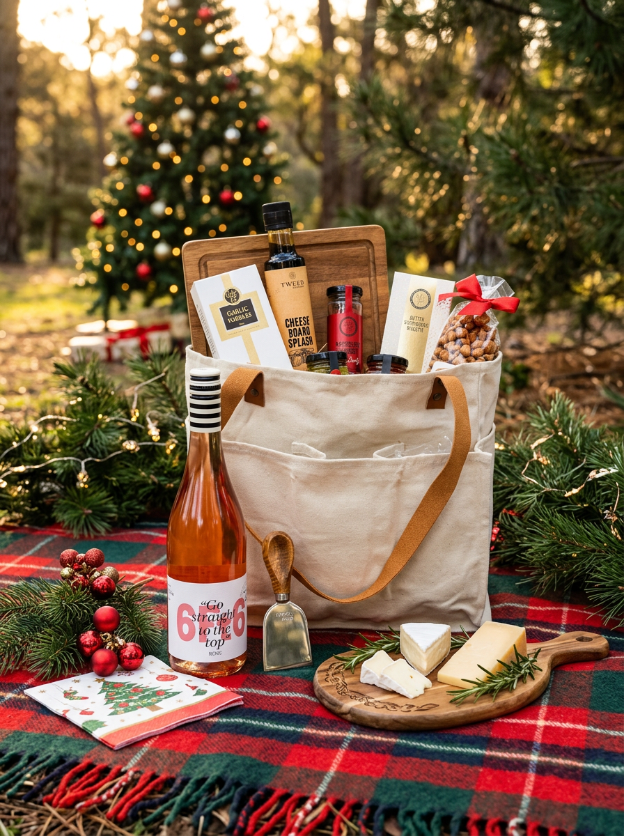 Christmas Picnic Hamper with Rosé & Market Cooler Bag
