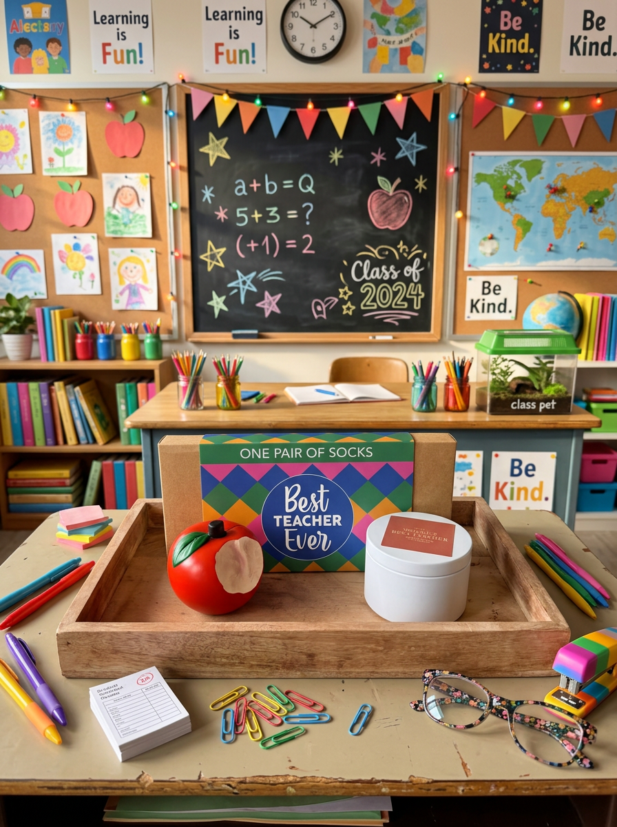 Best Teacher Ever Gift Box – Socks, Candle & Stress Ball