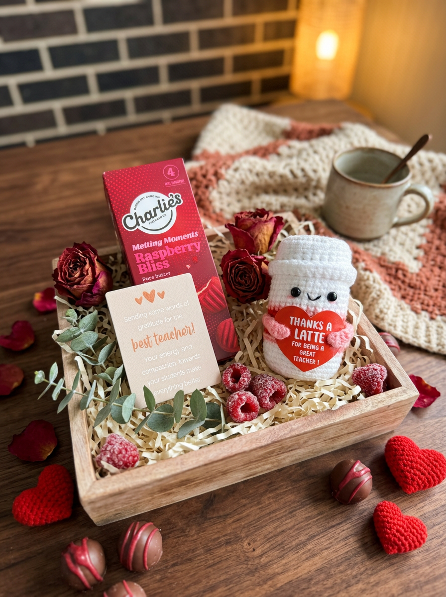 Thanks A Latte Teacher Gift Box with Crochet Coffee Cup & Gratitude Magnet