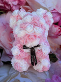 Artificial Preserved Rose Teddy Bear Pink & White 25cm