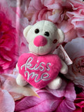 Kiss Me Teddy Bear Mini Plush Toy Pink & White