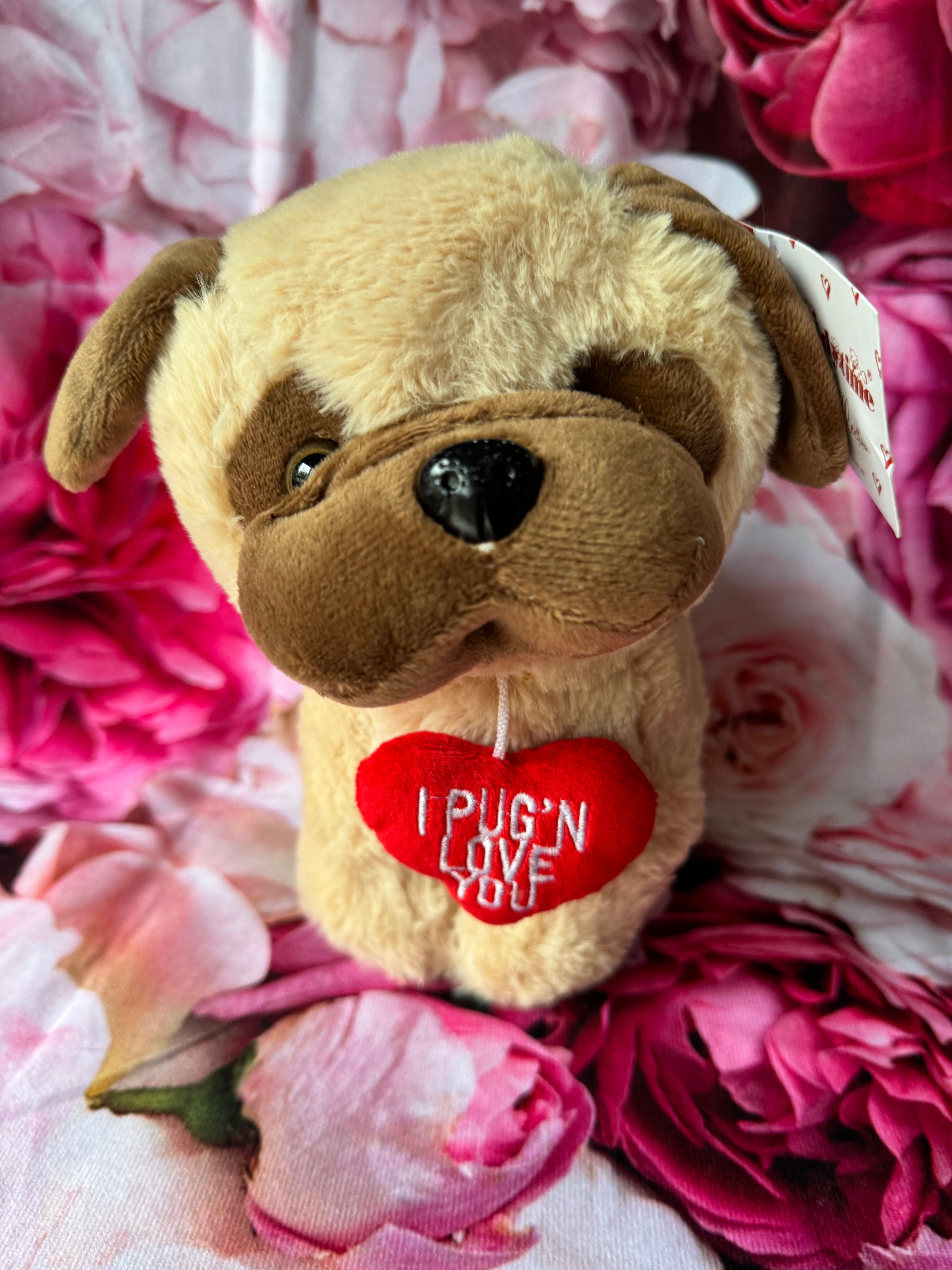 Pug Jack w Love You Heart Plush Soft Toy Camel (26x24cmHT)