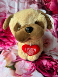 Pug Jack w Love You Heart Plush Soft Toy Camel (26x24cmHT)