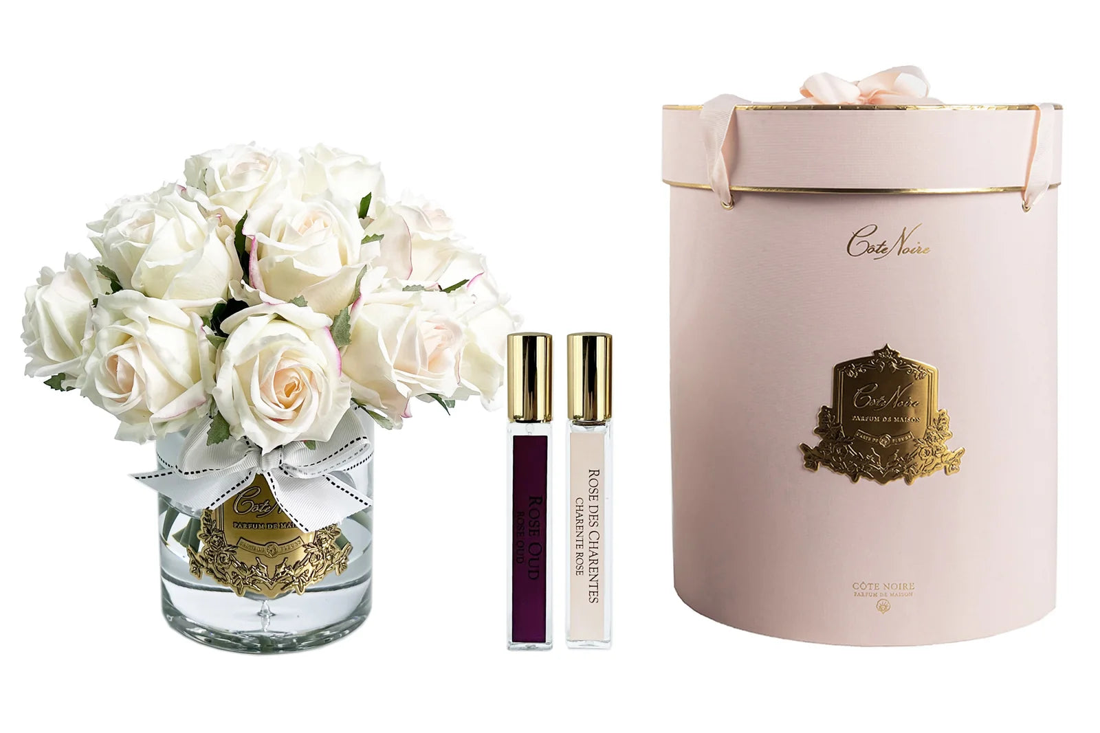 Cote Noire Grand Rose Bud Bouquet Clear Glass- Blush Pink