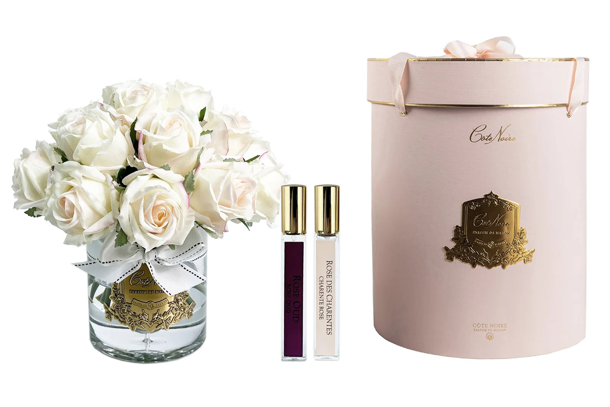 Cote Noire Grand Rose Bud Bouquet Clear Glass- Blush Pink