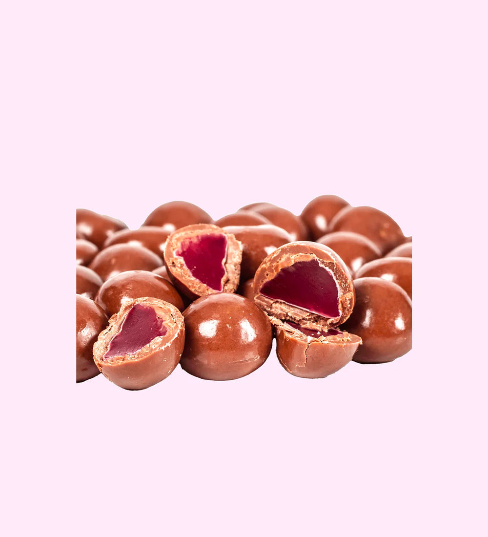 Milk chocolate coated raspberries detail, Father's Day Sweet Treats Gift Box