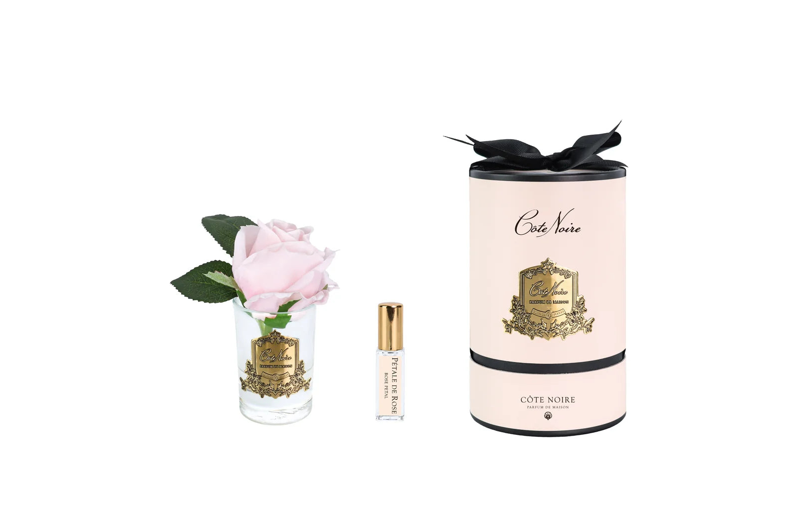Rose Bud In Clear Glass with Pink & Gold Box