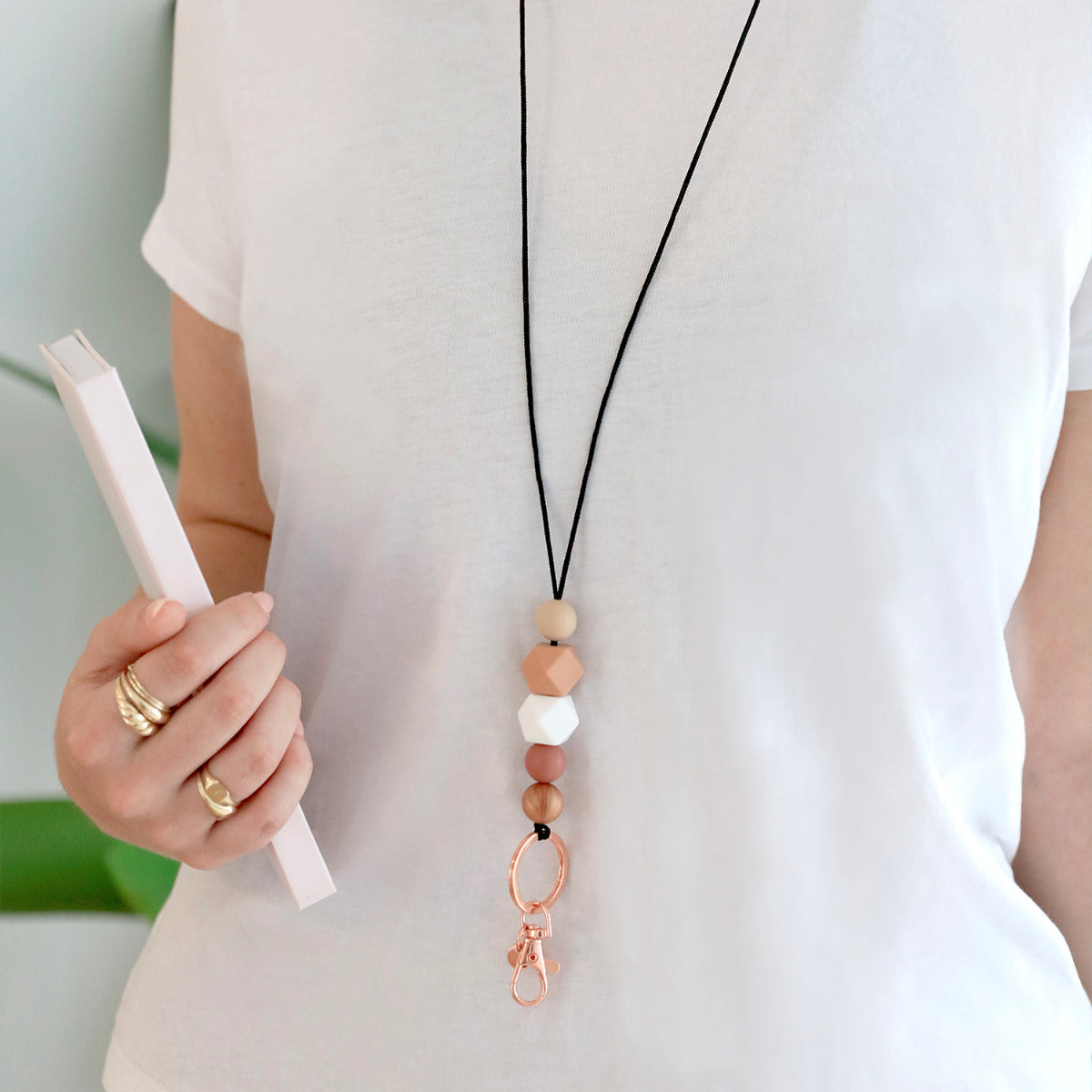 Teacher Latte Beaded Lanyard